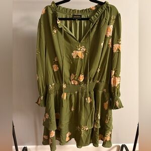 Sugarlips Olive Green Floral Tiered Long Sleeve Dress